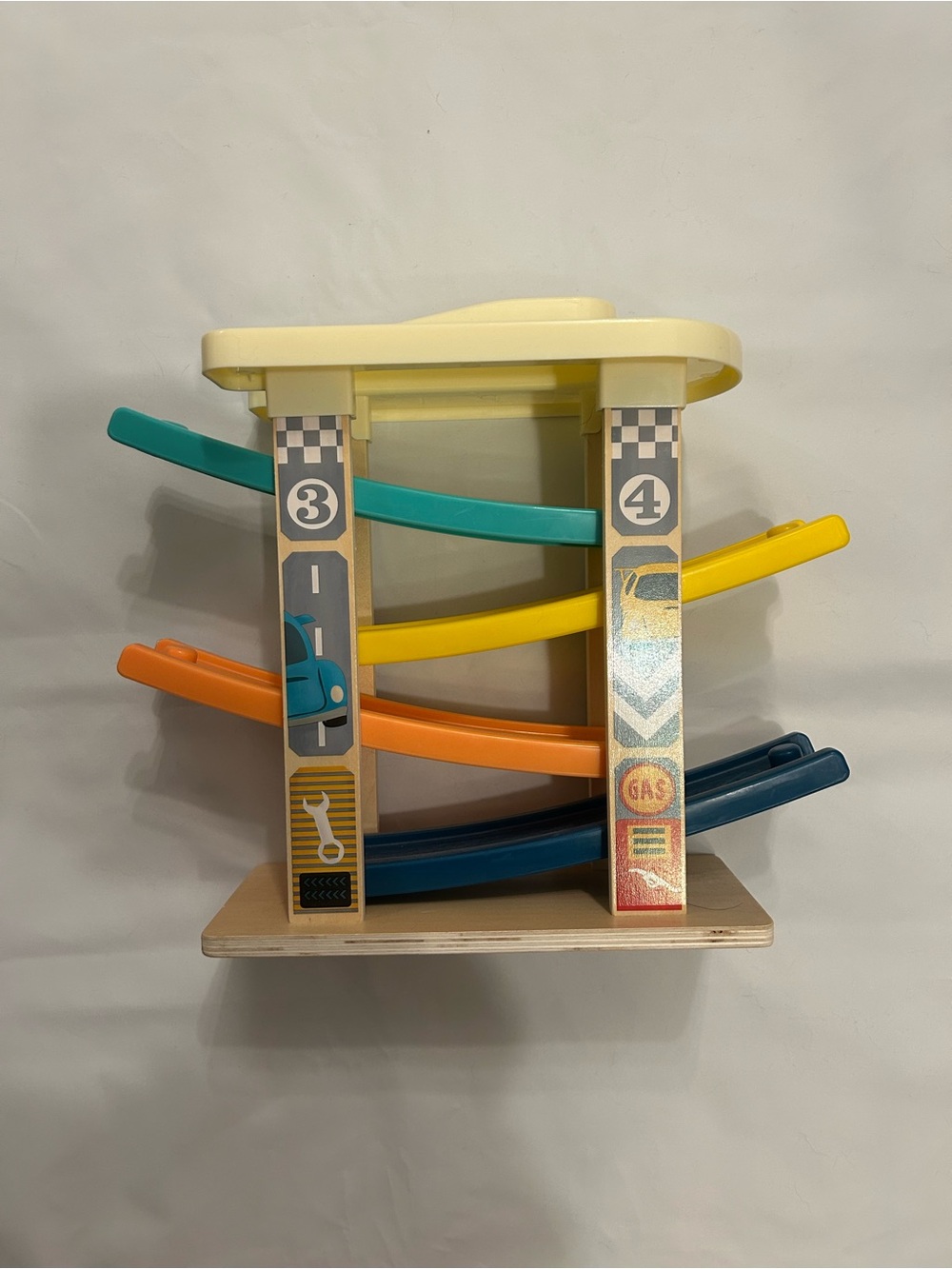 Amazon Wooden Car Ramp Toy - Yellow, Orange, Teal, Navy, Cream